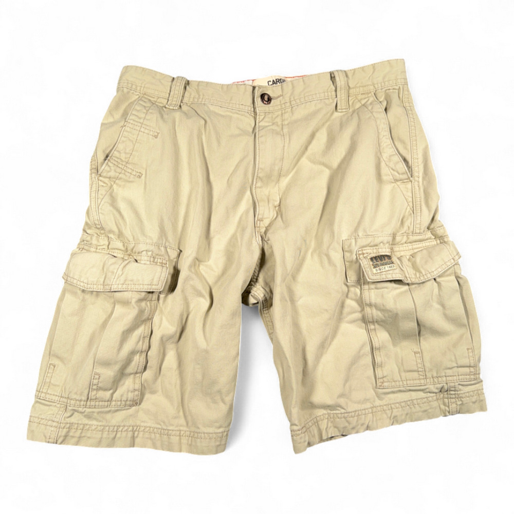 Vintage Levis Cargo Shorts Mens 34 Brown Cotton Khaki Tan Utility Baggy Y2K